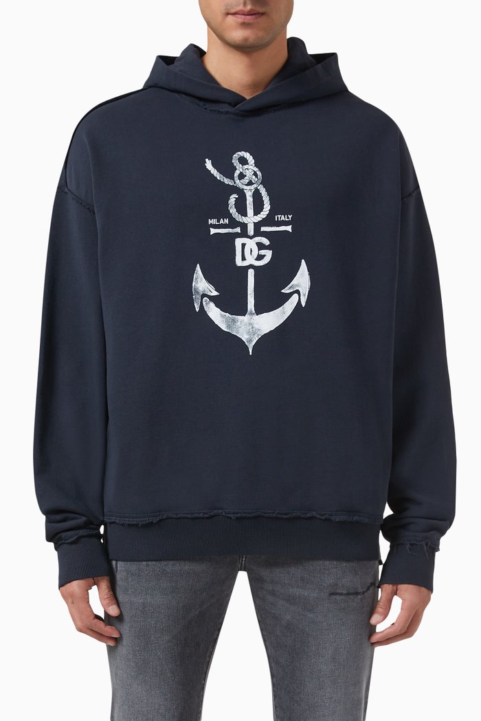 

Anchor Logo-print Hoodie in Cotton-fleece, Blue
