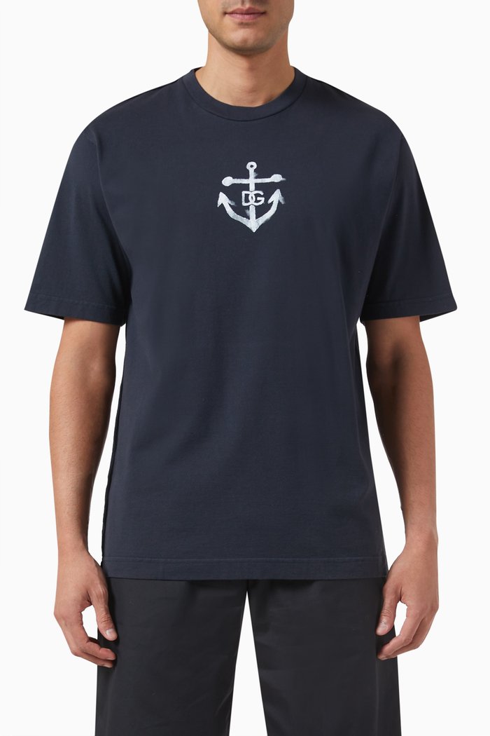 Logo Anchor-print T-shirt in Jersey, Blue