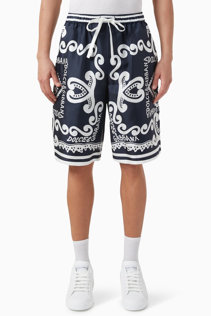 

Marina Print Shorts in Silk-twill, Blue