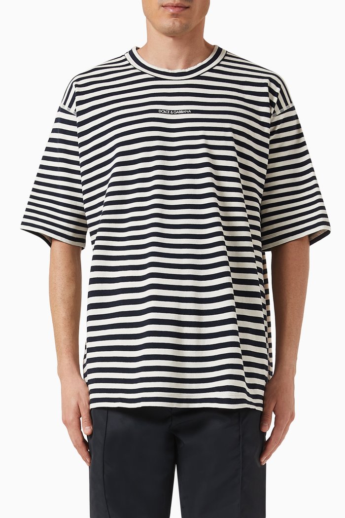 

Striped Logo T-shirt in Cotton, Blue