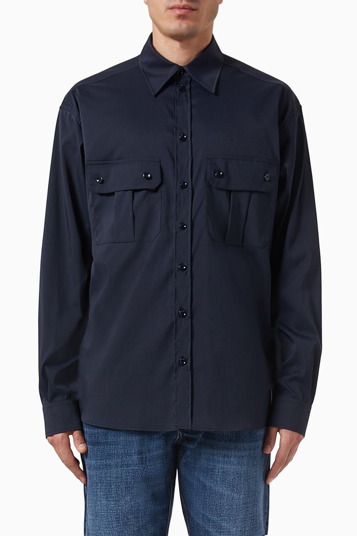 

Patch Pockets Shirt in Technical Fabric, Blue