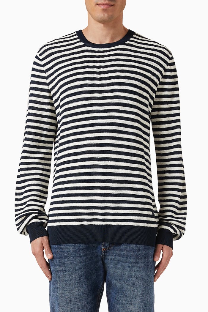 

Striped Logo-embroidered Sweater in Viscose Knit, Blue