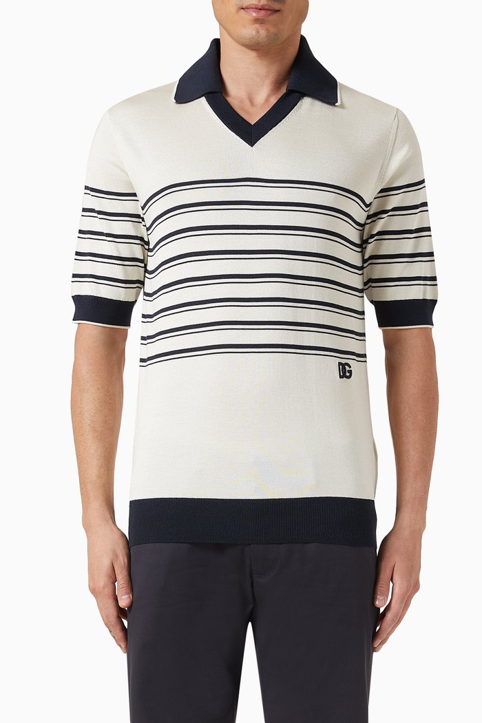 

Striped Polo Shirt in Silk, Neutral