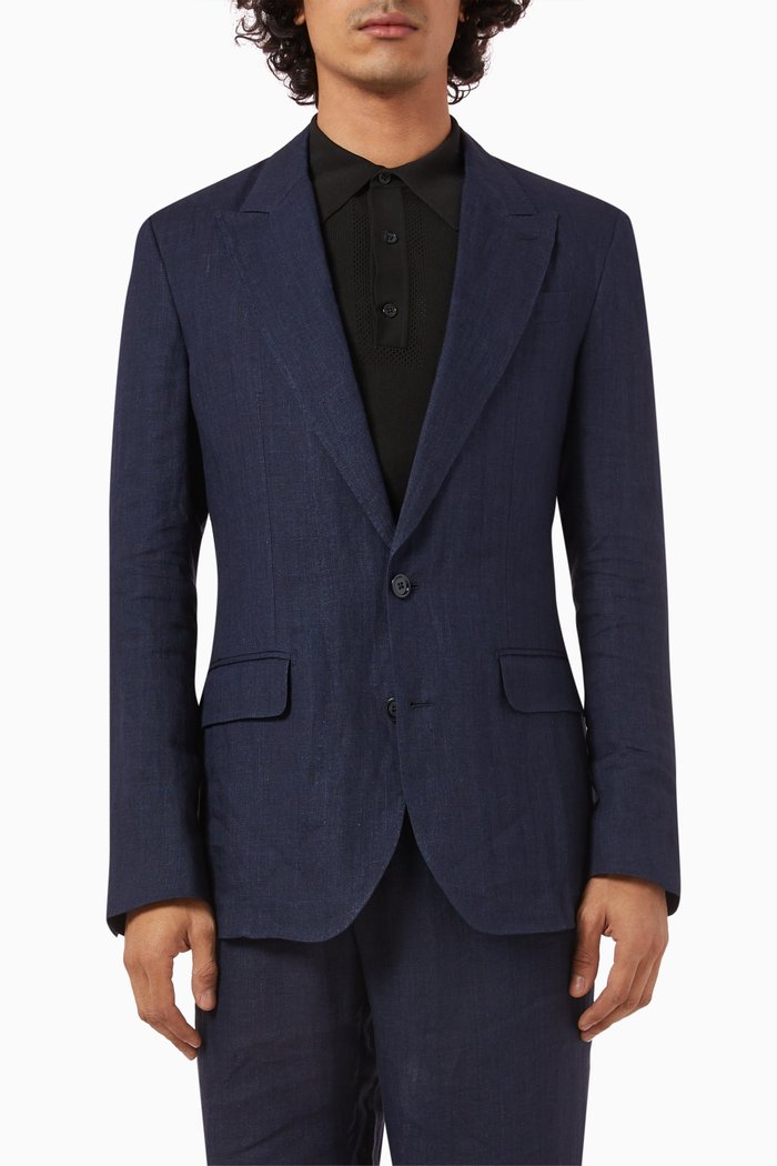 

Single-breasted Blazer in Linen-blend, Black