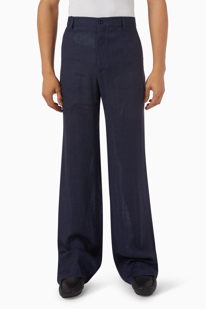 

Wide-leg Trousers in Linen, Black