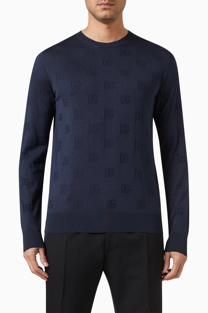 

All-over Embroidered Logo Sweater in Silk, Blue