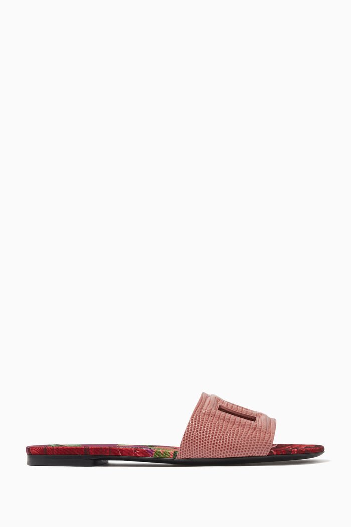 

Bianca Logo-detail Slide Sandals in Iguana-print Leather, Pink