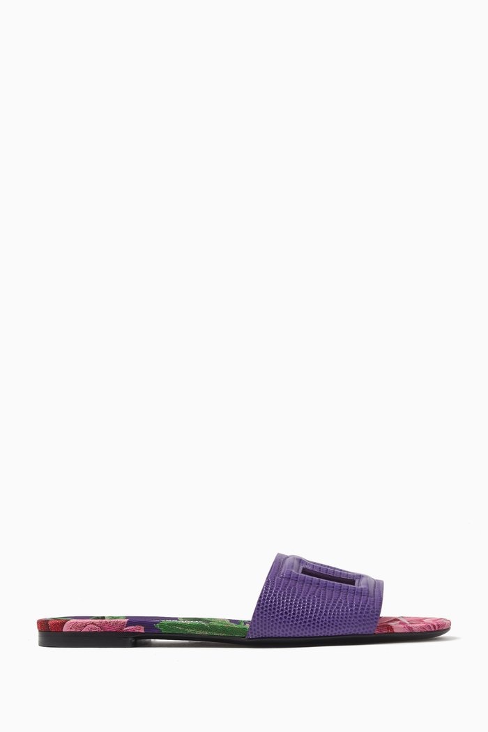 

Bianca Logo-detail Slide Sandals in Iguana-print Leather, Purple