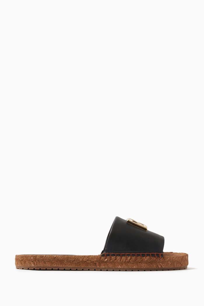 

Logo-plaque Slide Espadrilles in Nappa Leather, Black
