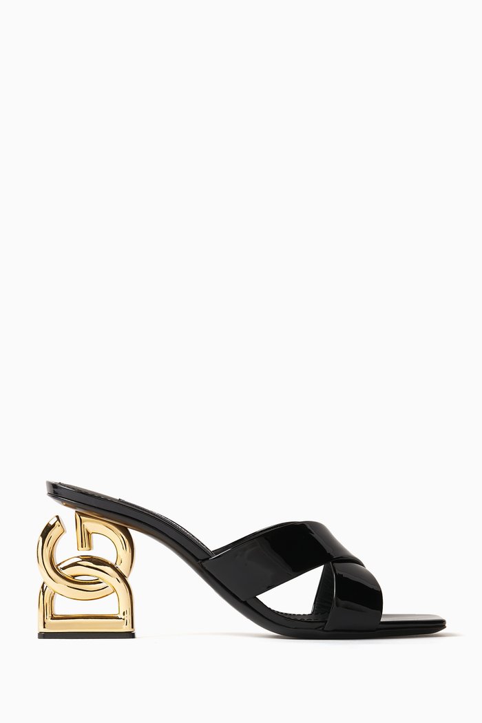 DG Logo 75mm Mule Heels in Leather, Black