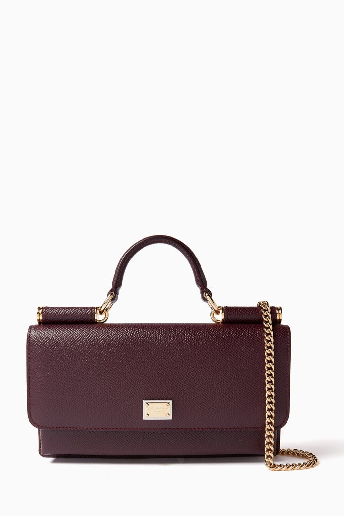 

Mini Wallet on Chain in Leather, Burgundy