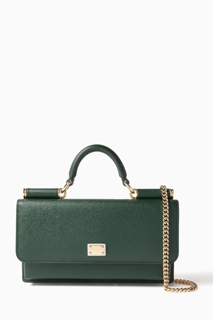 

Mini Wallet on Chain in Leather, Green