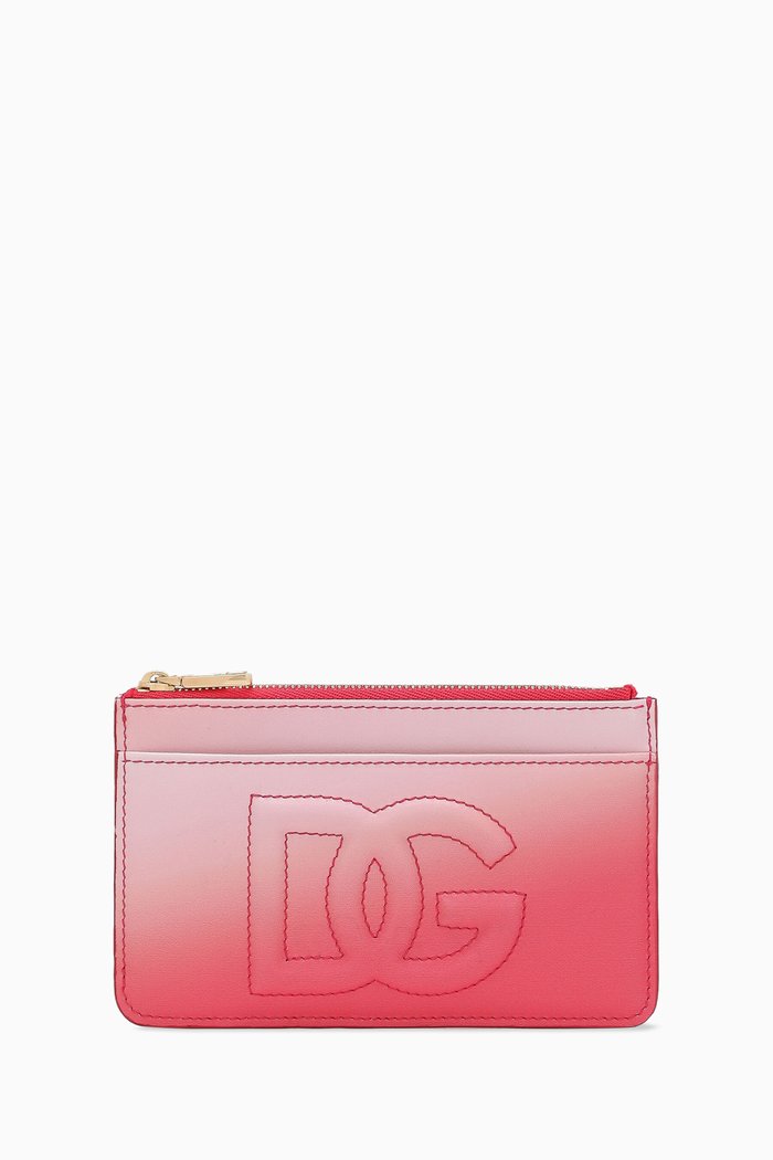 

Medium Logo Card Holder in Ombré-print Leather, Pink