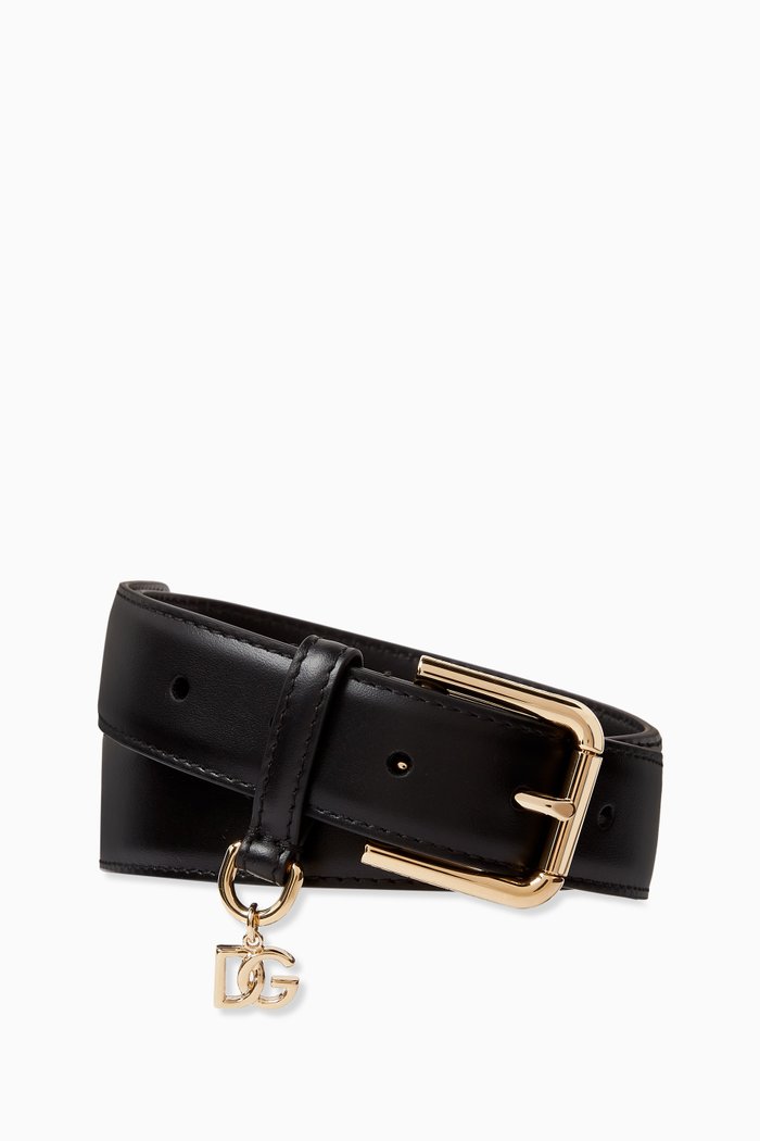 

DG Charm Belt in Calfskin Leather, 30mm, Black
