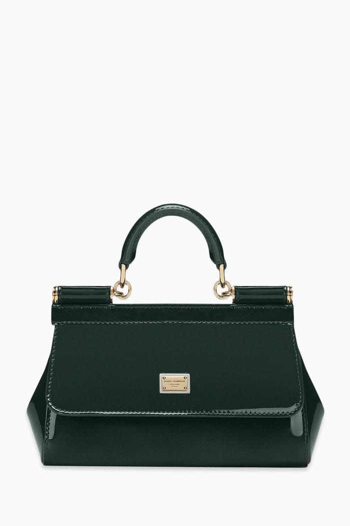 

Small East West Sicily Top-handle Bag in Patent-leather, Green