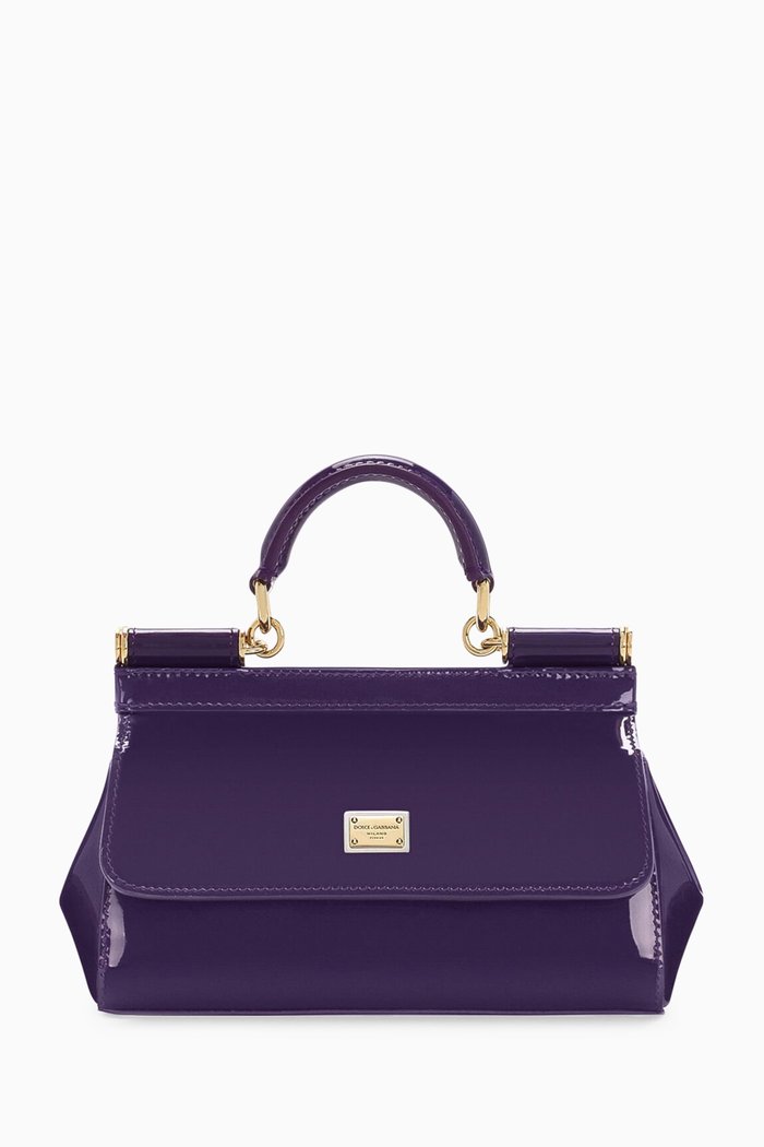 

Small East West Sicily Top-handle Bag in Patent-leather, Purple