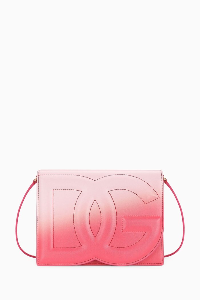 

Small DG Logo Ombré Crossbody Bag in Leather, Pink