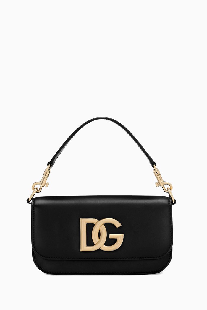 

3.5 DG Logo Shoulder Bag in Calfskin Leather, Black