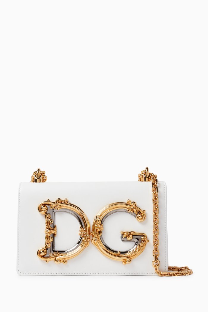 Medium DG Girls Shoulder Bag in Nappa, White