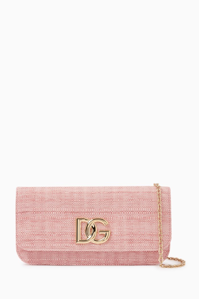 

3.5 DG Logo Shoulder Bag in Raffia, Pink