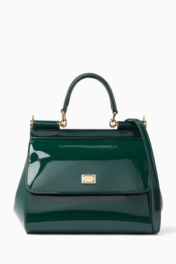 

Medium Sicily Top-handle Bag in Patent-leather, Green