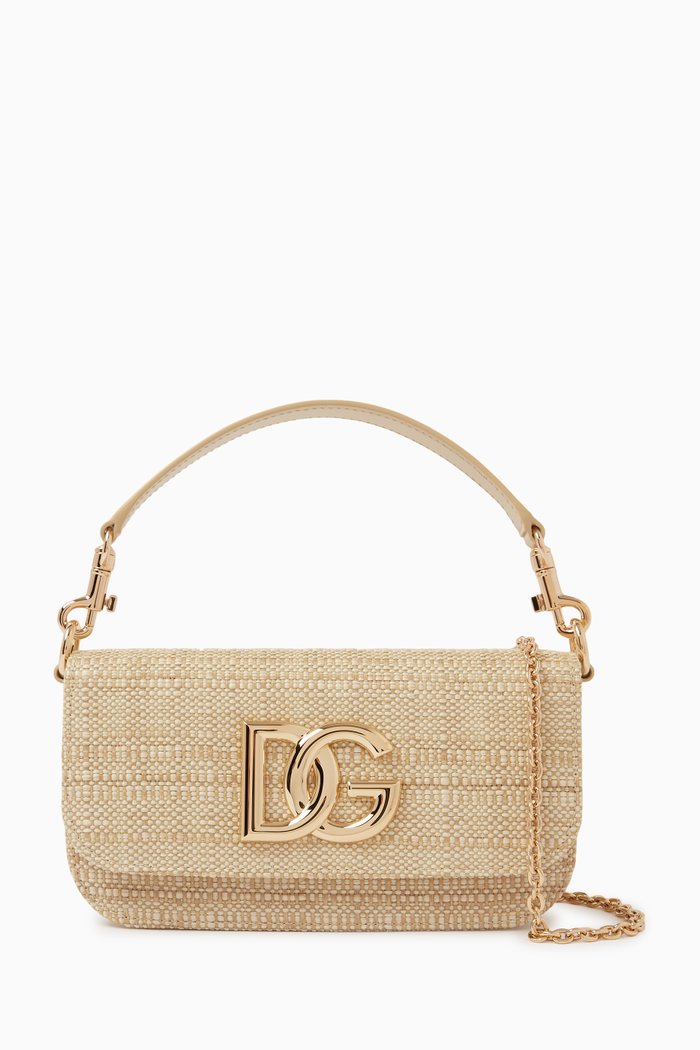 

3.5 DG Logo Shoulder Bag in Raffia, Neutral