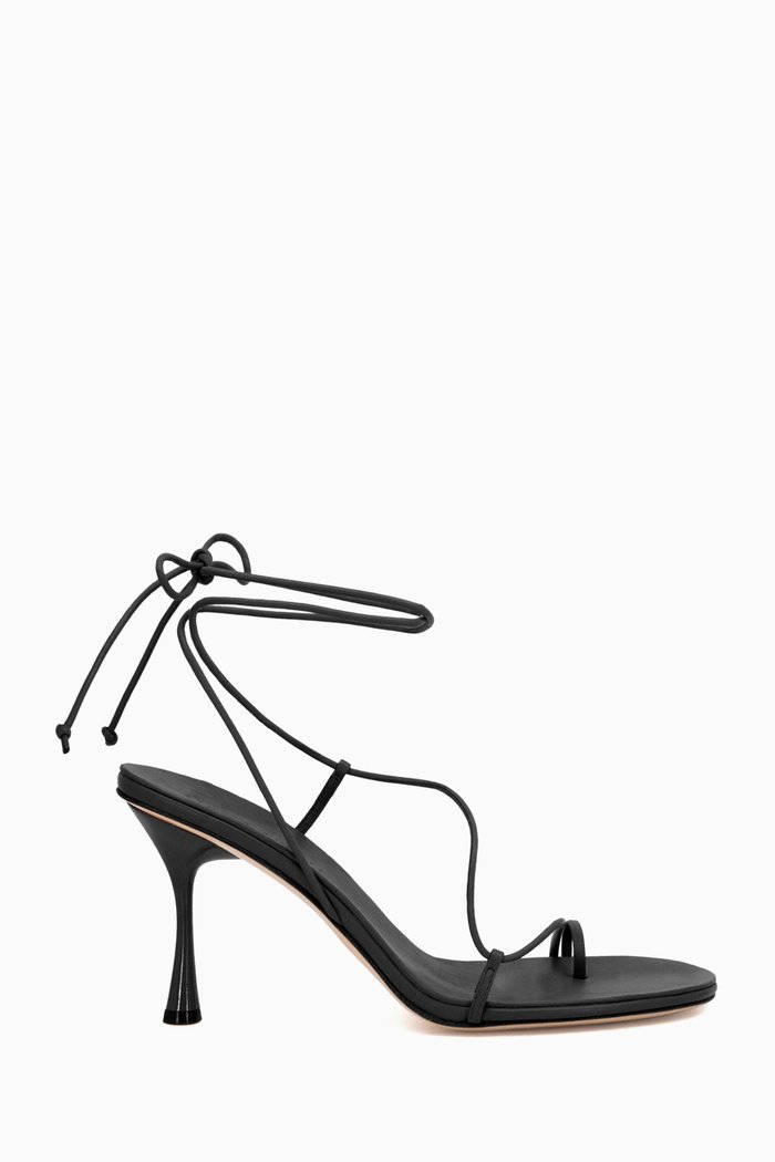Emily 90 Wrap Strappy Sandals in Leather, Black