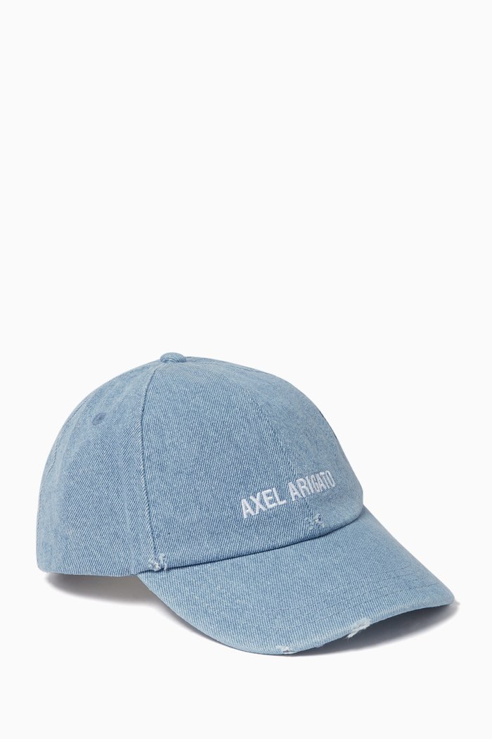 

Block Distressed Logo Cap in Denim, Blue