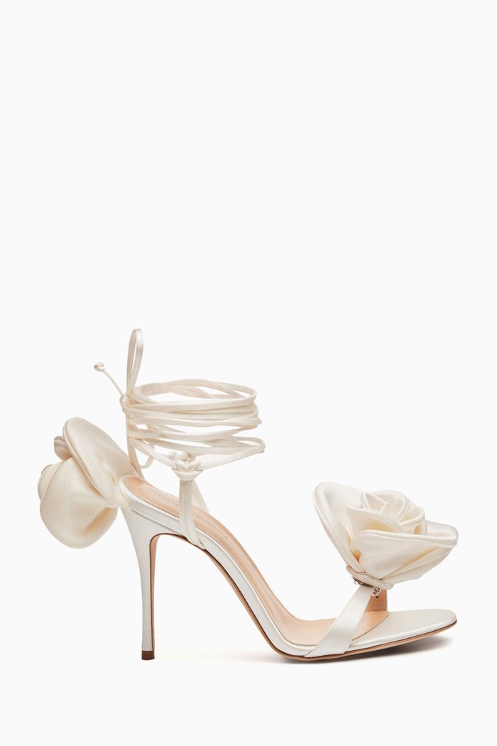 

Flower 105 Lace-up Sandals in Satin, White