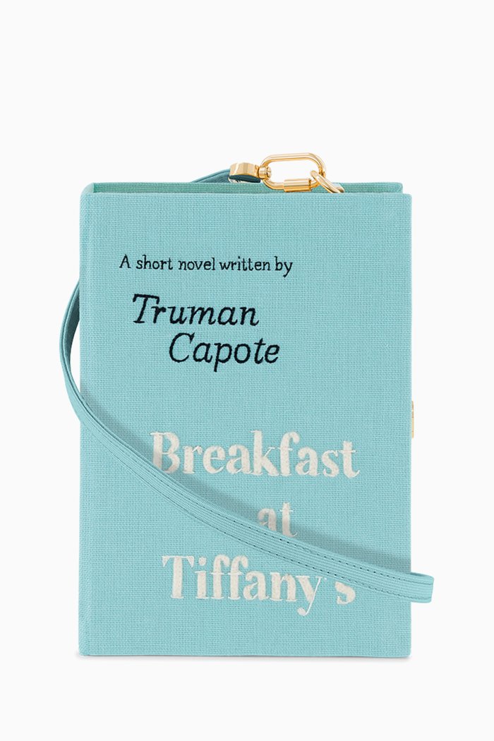 

Breakfast At Tiffany's Book Crossbody Clutch Bag in Silk & Felt, Blue
