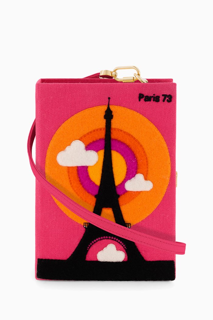 

Paris 73 Book Crossbody Clutch Bag in Silk & Felt, Pink