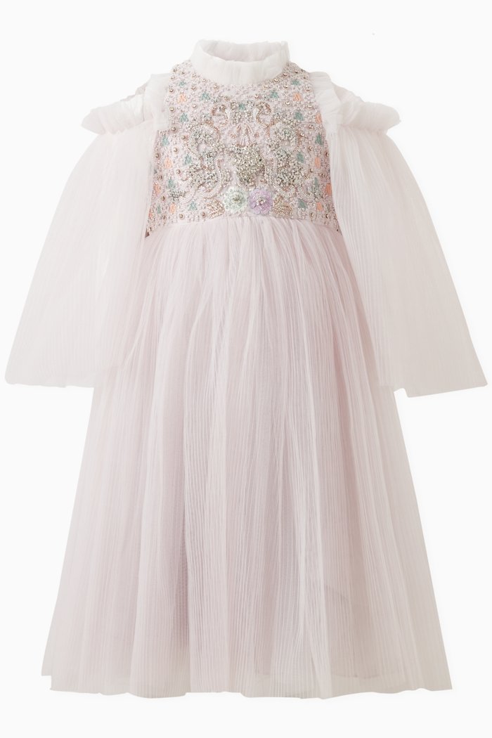 

Aster Ruffle Dress in Tulle, Purple
