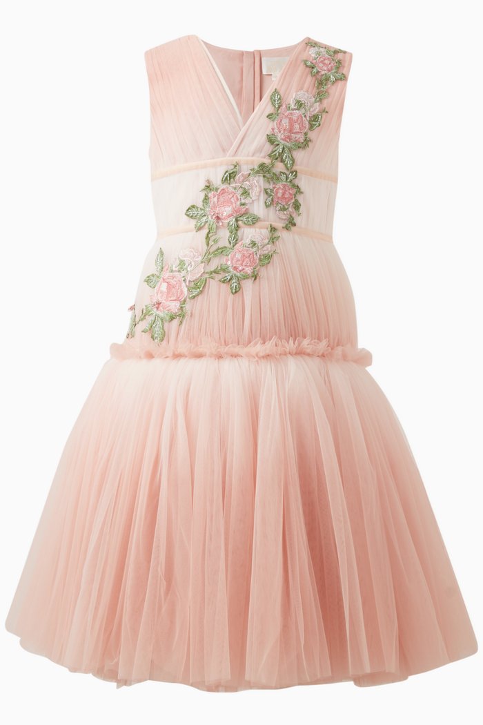 

Liana Embroidered Dress in Tulle, Pink