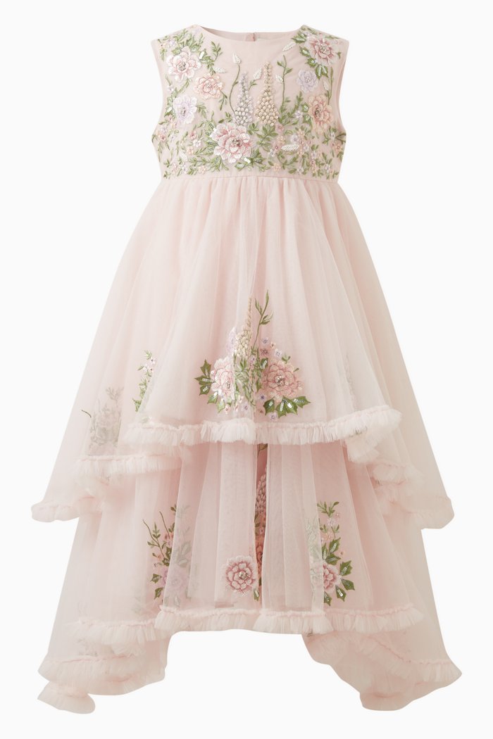 

Camellia Embroidered Dress in Tulle, Pink