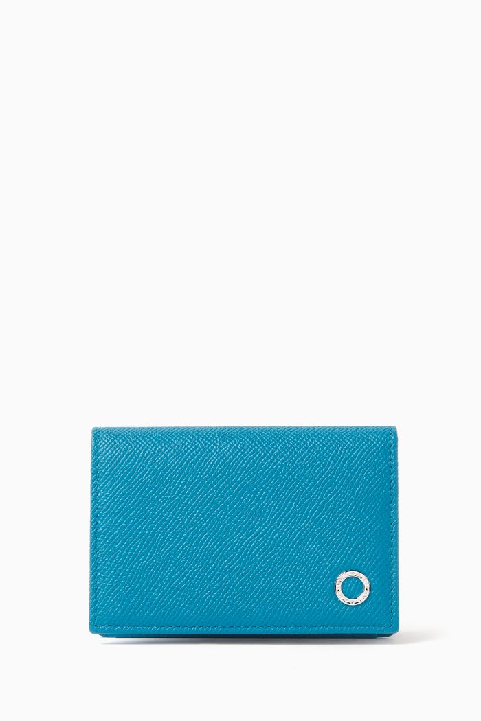 

BVLGARI BVLGARI Business Card Holder in Leather, Blue