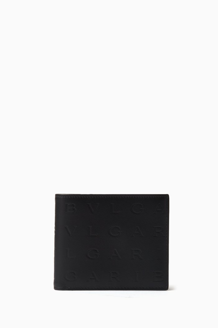 BVLGARI Logo Infinitum Bi-fold Wallet in Leather, Black