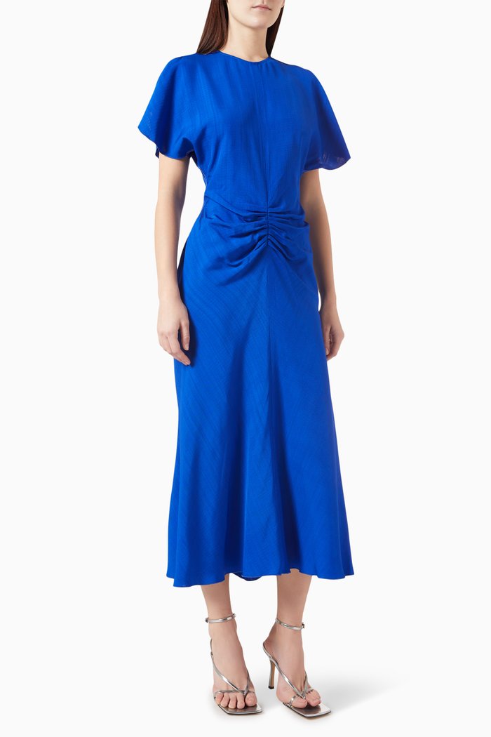 

Gathered Waist Midi Dress in Viscose, Blue