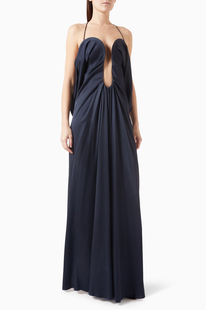 

Frame Detail Cut-Out Cami Dress in Crepe-satin, Blue