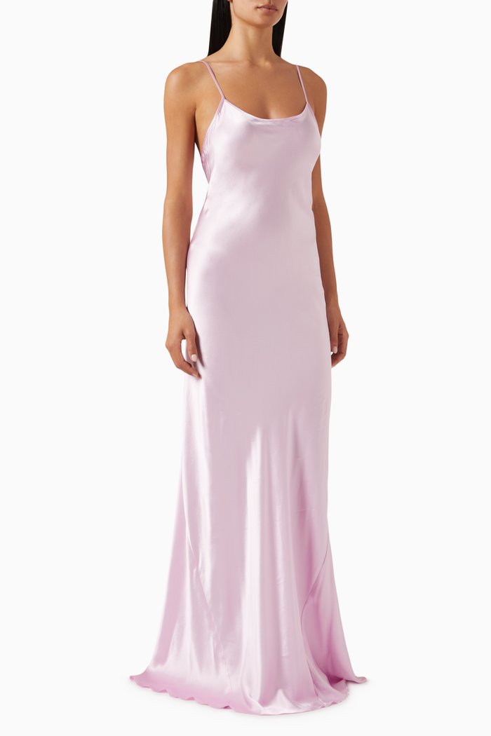 

Floor-Length Cami Maxi Dress in Crepe Satin, Pink