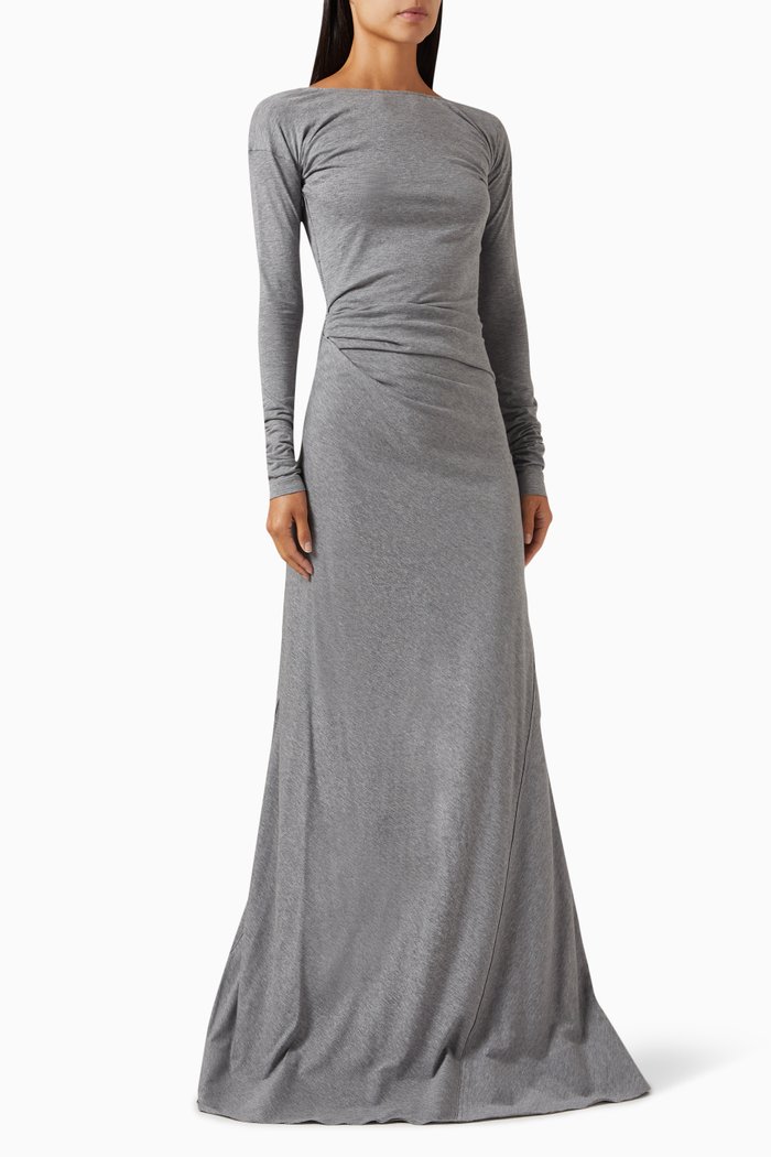 

Circle Neck Maxi Dress in Cotton, Grey
