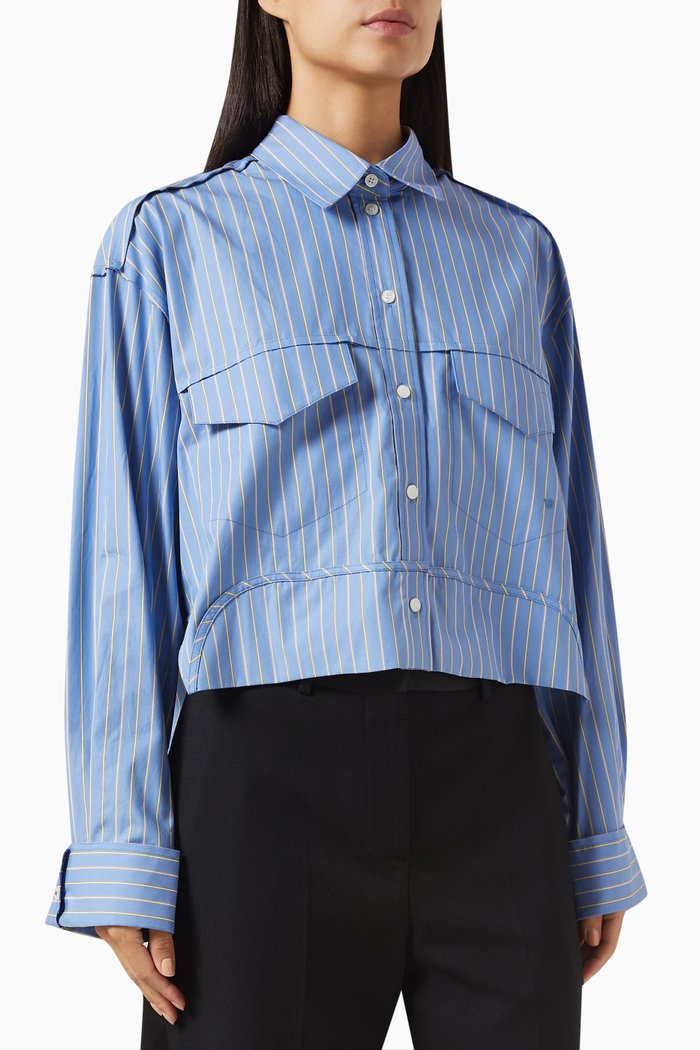 

Seam Cropped Shirt in Cotton, Blue