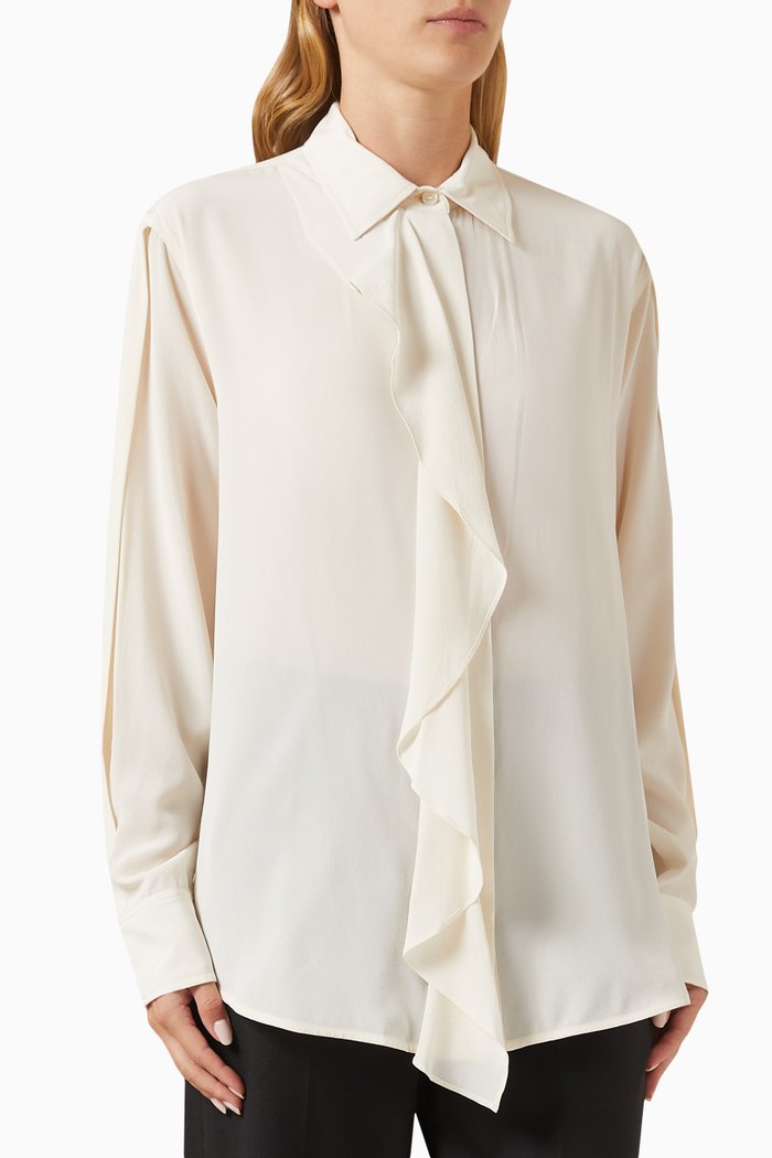 Asymmetric Ruffle Blouse in Silk, Neutral