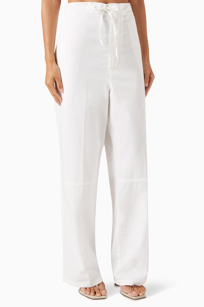 Drawstring Pyjama Pants in Cotton, White