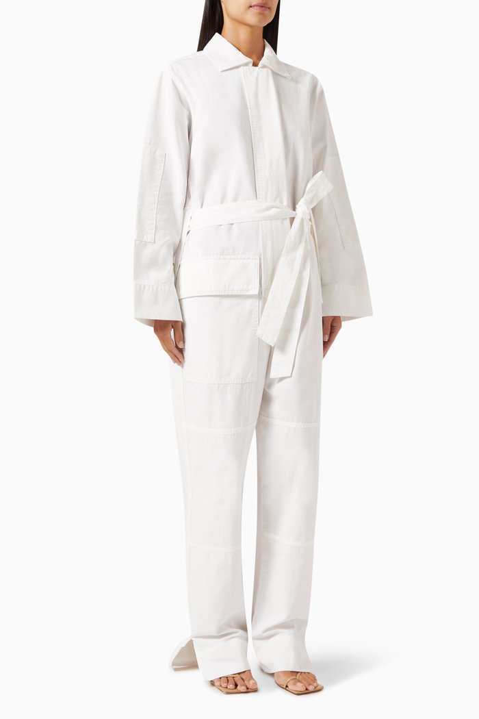

Belted Jumpsuit in Cotton, White