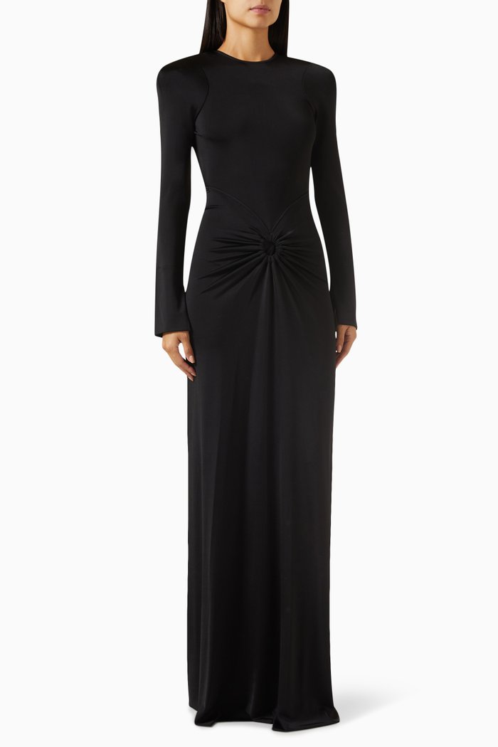 

Circle Detail Open Back Gown in Jersey, Black
