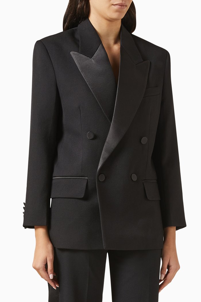 

Double-breasted Tuxedo Jacket in Wool-blend, Black