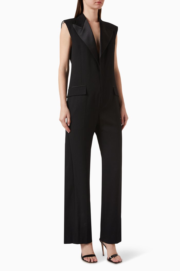 

Sleeveless Tuxedo Jumpsuit in Crêpe, Black