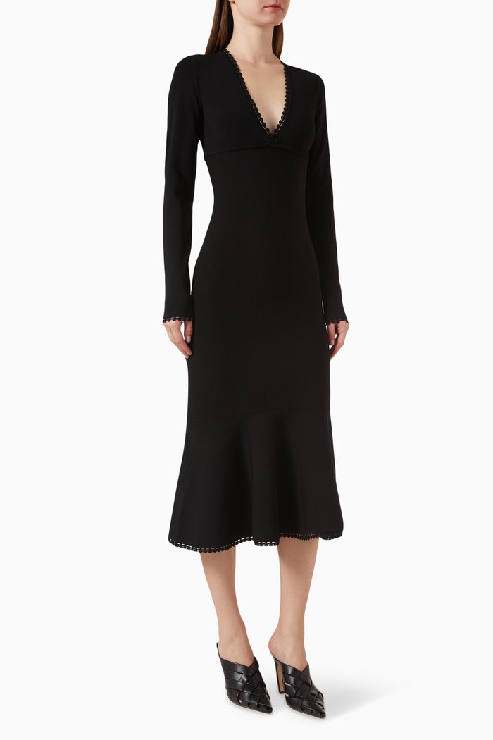 Plunging V-neck Dress in Stretch-Jersey, Black