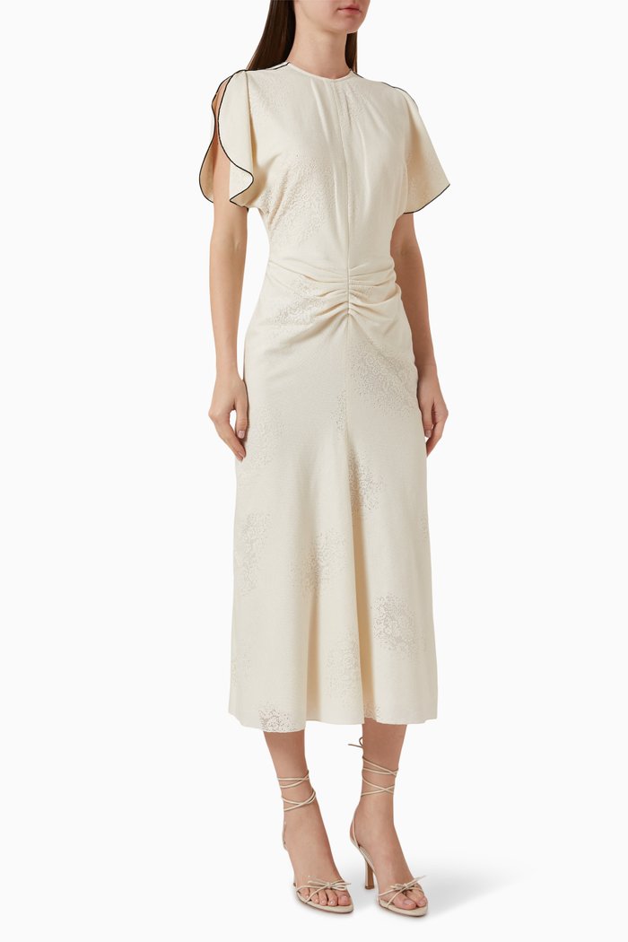 

Gathered Waist Midi Dress in Stretch-cotton, Neutral