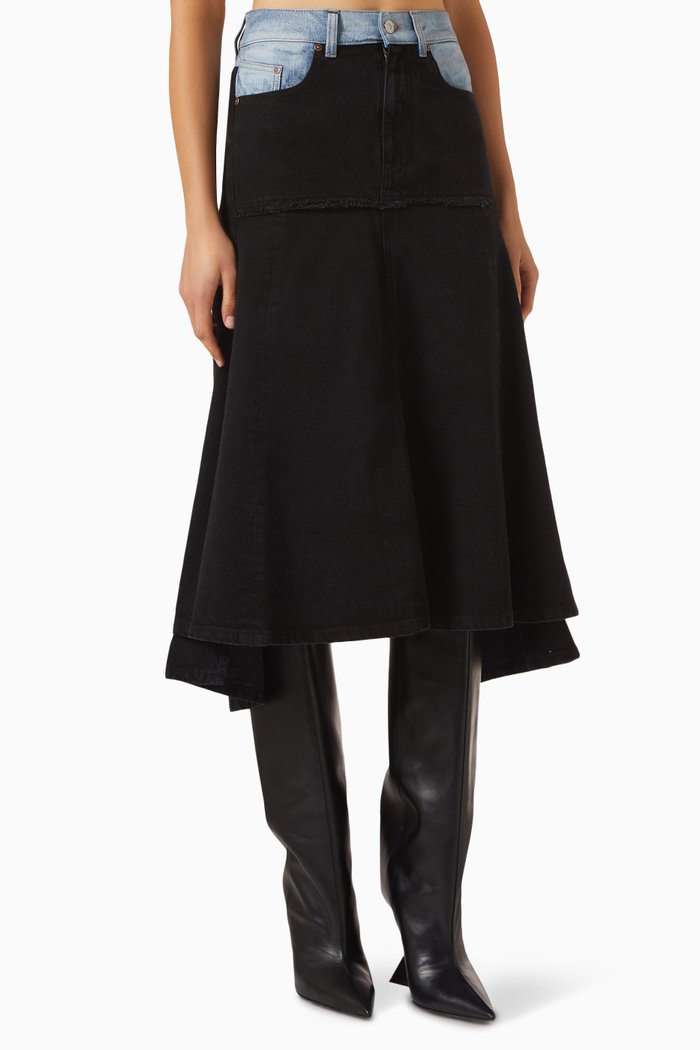 Patched Skirt in Denim, Black